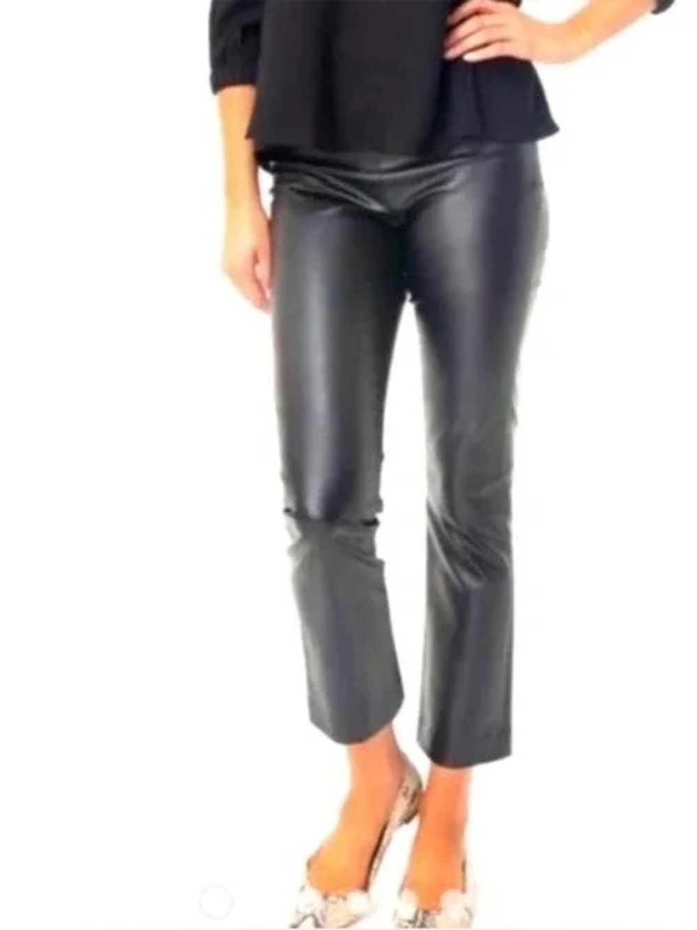 Tuckernuck Black Faux Leather Ashford Bootcut Ankle Demi Pants Mid Rise